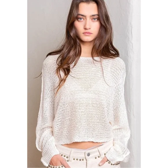 POL Ivory Shear Lightweight Cropped Sweater - Picture 3 of 5
